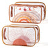 Y1tvei 2Pcs Summer Boho Rainbow Sunshine Clear PVC Makeup Bag Brown Rainbow Boho Plastic Cosmetic Toiletry Bag Transparent Zipper Makeup Case Wate...