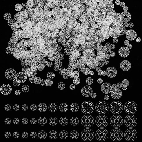 100 Sets Plastic Sew-on Snap Buttons Invisible Snap Fasteners Buttons Round Clear Press Button for Sewing Clothing DIY Craft, 7 mm 10 mm 15 mm...