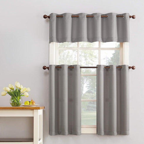No. 918 Montego Casual Textured Semi-Sheer Grommet Kitchen Curtain Valance, 56" x 14", Nickel...