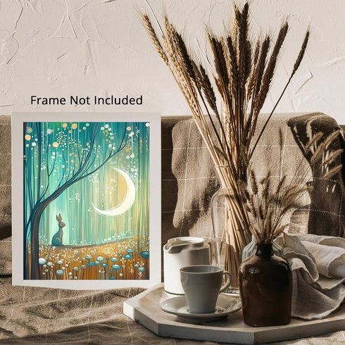 Posterizer 1 pcs-whimsical surreal forest scene with little bunny in moonlight 1-Fantasy & Fiction Art-Art for Animal Lovers-Gift for Daughter, So...