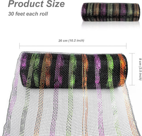 2 Rolls Deco Mesh Ribbon 10 in x 30 ft for DIY Halloween Deco Christmas Tree Wreath Decoration Black Purple Orange Green Poly Mesh Rolls Party Dec...