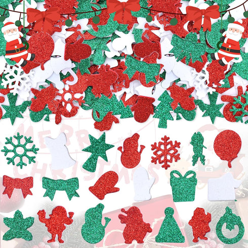 300 Pieces Christmas Glitter Foam Stickers - Assorted Santa, Snowflake, Tree, Bell, Gift, and Christmas Shape Foam Stickers Self-Adhesive for Kids...