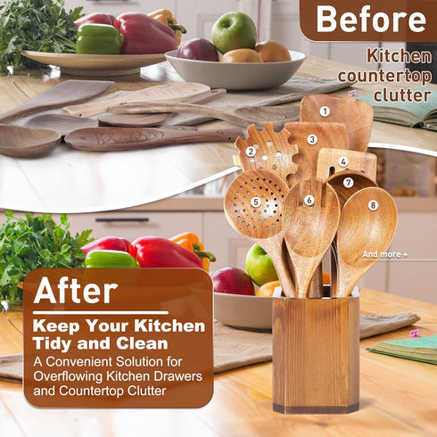 Kitchen Utensils Holder for Countertop: Wooden Utensil Crocks - Cooking Spoons Organizer...