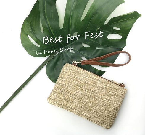 Straw Zipper Small Cross body bag Wristlet Clutch Womens Purse...