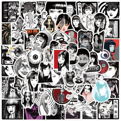 120pcs Junji Ito Stickers for Water Bottles, Black White Horror Manga Stickers, Cool Thriller Waterproof Vinyl Decals for Teens Adults Laptop Car ...