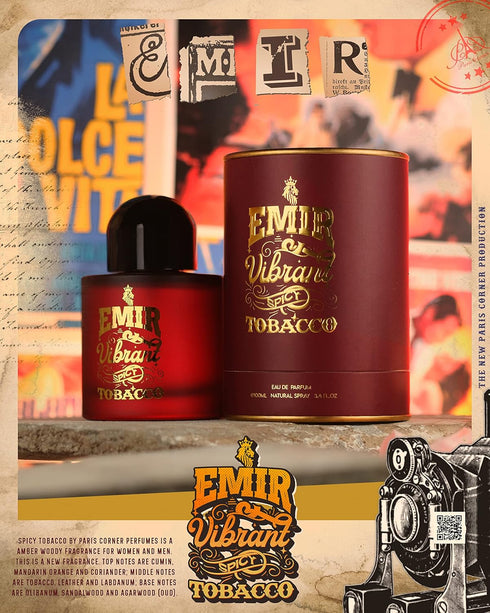 Paris Corner Vibrant Spicy Tobacco Men's EDP Cologne - 3.4 Fl Oz - Opulent Spicy Tobacco Fragrance for Gentlemen...