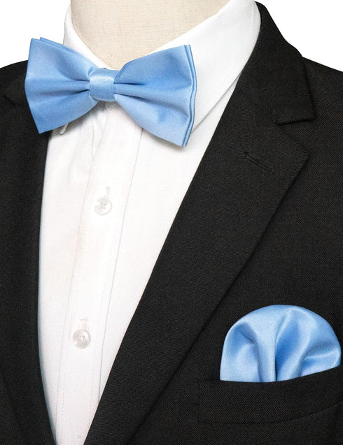 JEMYGINS Solid Color Pre-tied Bow Tie and Pocket Square Set for Men...