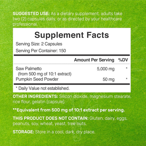 Saw Palmetto Supplement 5000mg with Pumpkin Seed, 300 Capsules | Promotes Prostate Health | DHT Blocker | Hair Growth Vitamins, Maintain Normal Ur...