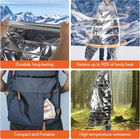 6 Pack Emergency Mylar Blanket, Emergency Blanket Space Blanket Survival Rescue Insulating Reflective foil kit Outdoors Hiking Camping Blanket Per...