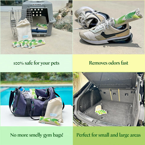 Natural Air Purifying Bag (4 Pack) - 100% Bamboo Charcoal Odor Eliminating and Moisture Absorbing Inserts for Shoes, Gym Bag, Pet Crate, Closet, C...