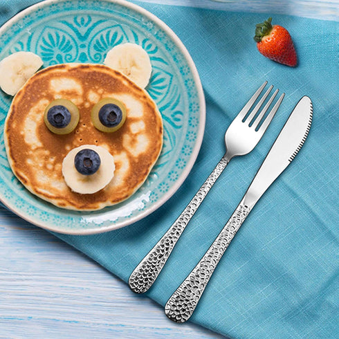 LIANYU 12-Piece Kids Utensils Silverware Set, Stainless Steel Toddler Hammered Flatware Cutlery, Children Tableware Includes Knives Forks Spoons, ...