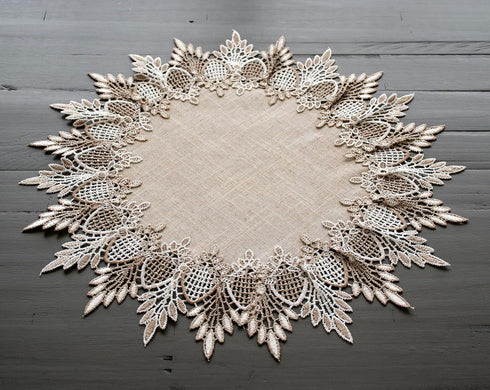 Lace Doily Neutral Earth Tones Table Topper Scarf Place Mat Round Doily (16 inch Round)...