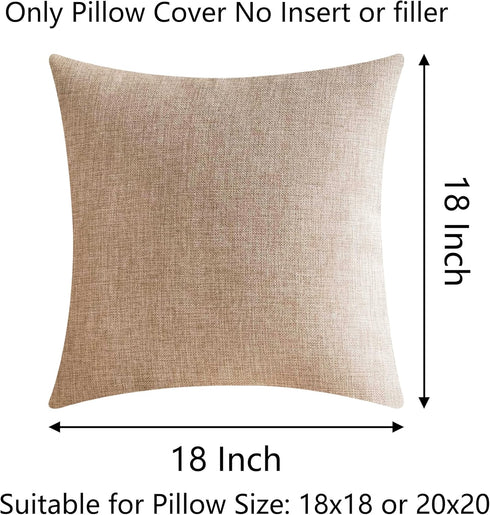 Demetex 18x18 Linen Pillow Covers Beige Farmhouse Square Decorative Accent Throw Pillows for Couch Kids Bed Room, Set of 2, 18x18 inches, Light Li...