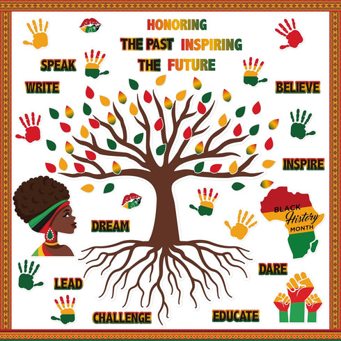 163Pcs Black History Month Tree Bulletin Board Classroom Decoration African American Inspirational Borders Cutout Black History Month Party Suppli...