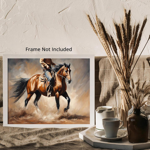 Posterizer 1 pcs- Cowboy riding a brown horse print-Art for Animal Lovers- Gift for Men Women Entrepreneur Teens-decor for Bedroom, Office, Living...