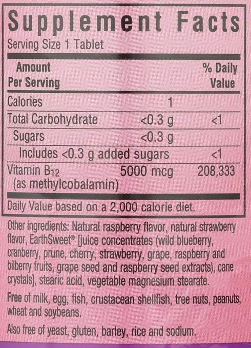 Bluebonnet Nutrition EarthSweet Chewables Cellular Active Methylcobalamin 5000mcg, Soy-Free, Gluten-Free, Non-GMO, Kosher, Dairy-Free, Vegan, 60 C...