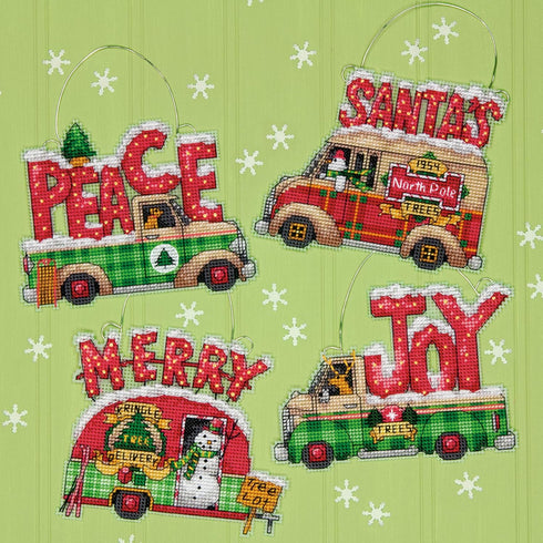 Dimensions Holiday Truck Christmas Ornaments Counted Cross Stitch Kit for Beginners, 14 Count Plastic Canvas, 4pc...