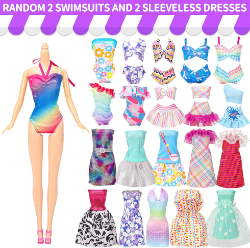 52 Pcs Doll Clothes and Accessories,2 Wedding Gowns 6 Fashion Dresses 2 Set Casual Outfits Top and Pant 2 Swimsuit,20 Hanger 10 Shoe 10 Accessorie...