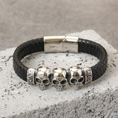 HAQUIL Mens Leather Bracelets Layered Leather Wristbands Cuffs Stainless Steel Clasp Boho Style Valentine Birthday Anniversary Christmas Gifts for...