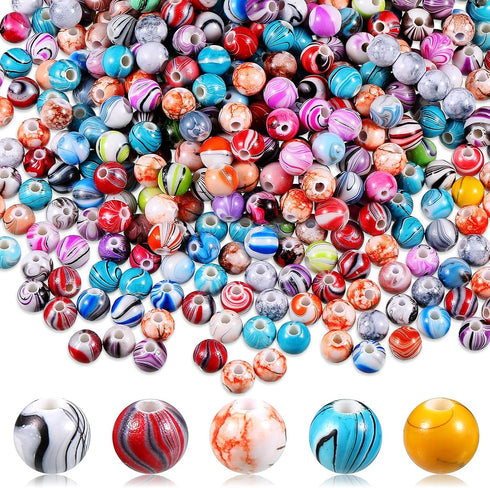 Hicarer 500 Pcs 8 mm Beads Bulk Acrylic Craft Beads for Jewelry Making Small Ink Pattern Crafts for Bracelet and Necklaces Women Supplies, Multico...