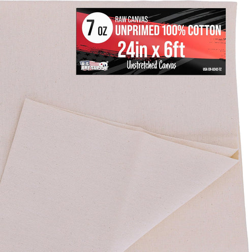 U.S. Art Supply 7-Ounce Unprimed 24" Wide x 2 Yards (6 Feet) Long Unstretched Canvas Roll - 100% Cotton, Woven, Acid-Free - Oil & Acrylic Painting...