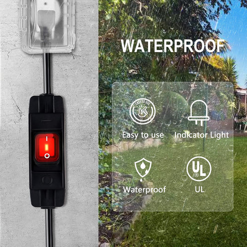 Outdoor Waterproof On/Off Switch Extension Cord, Heavy Duty 125v/250v Black SJTW Cord (1.5 Ft, Black)...