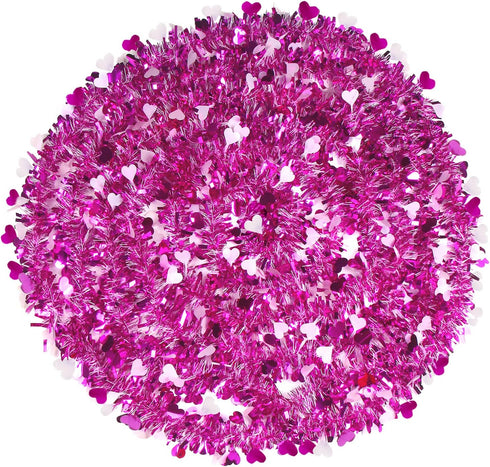 KIMOBER 33 Ft Valentine's Day Tinsel Garland,Roes Red White Heart Metallic Hanging Garland for Party Decoration Supply...