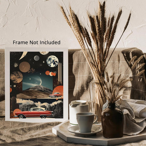 Posterizer 1 pcs-vintage cars , landscape , planets surreal collage-Retro Art-Abstract & Modern Art-Gift for Art Lovers- UNFRAMED Wall Art...