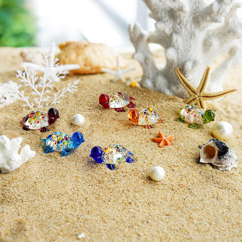 H&D HYALINE & DORA Handmade Mini Sea Turtle Art Glass Blown Sea Animal Figurine,Set of 6...