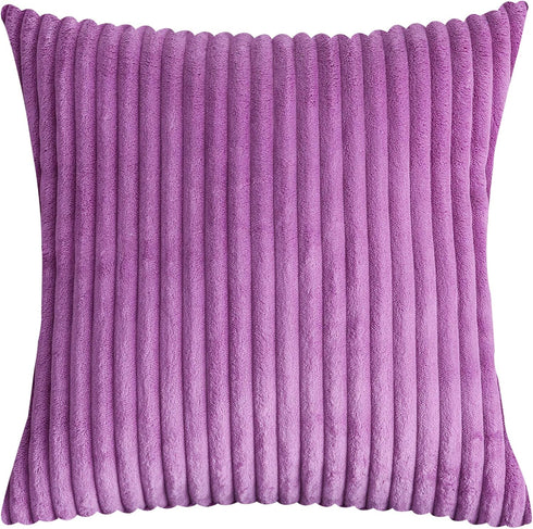 TangDepot, Set of 2 Soft Plush Velvet Big Striped Corduroy Solid Decorative Throw Pillow Covers, Euro Shams, European Pillow Covers - (28"x28" 2 P...