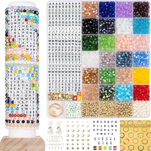 Deinduser Crystal Friendship Bracelet Making Kit, 6mm 1200pcs Bicone Gem Beads for Jewelry Making, 24 Colors with Letter Beads, Spacer Beads...