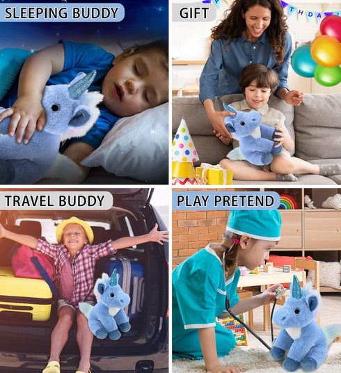 DolliBu Plush Blue Unicorn Stuffed Animal - Soft Huggable Unicorn, Adorable Playtime Unicorn Plush Toy, Cute Fantasy Cuddle Gifts for Kids and Adu...