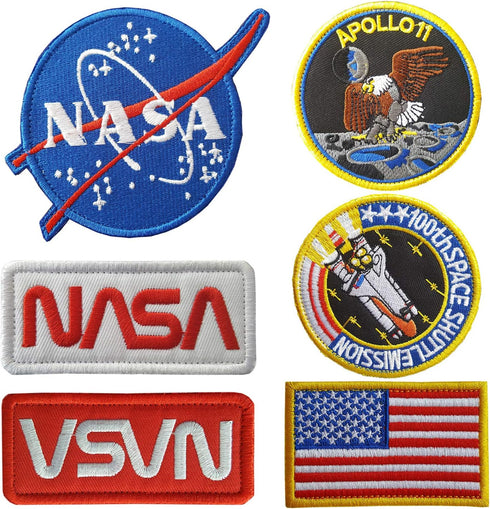 Lightbird NASA Patches 6 Pieces,Embroidered Iron. On/Sew On Space Patches,US Flag Patch (Iron on/Heat Transfer Backing) 1...