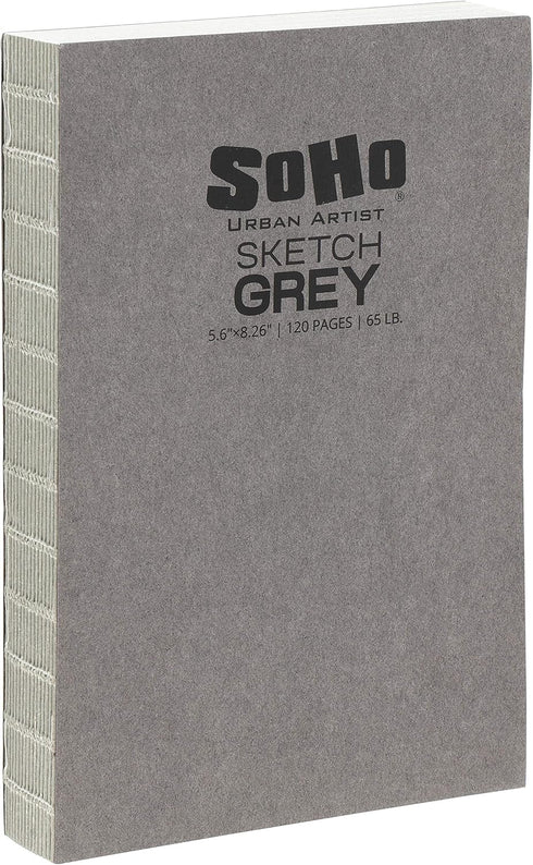 SoHo Urban Artist Open Bound Sketch Pads - Open Coptic Bound Sketch Pads for Drawing, Calligraphy, Any Dry Media, & More! - [Grey - 5.6x8.26" - Si...