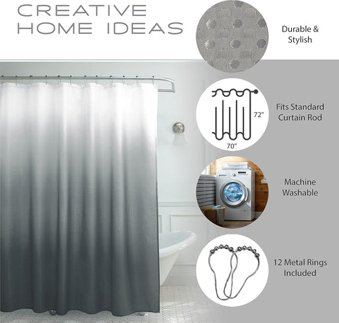 Creative Home Ideas Waffle Weave Shower Curtain Set, 70" x 72", Dark Grey Ombre 13 Piece...