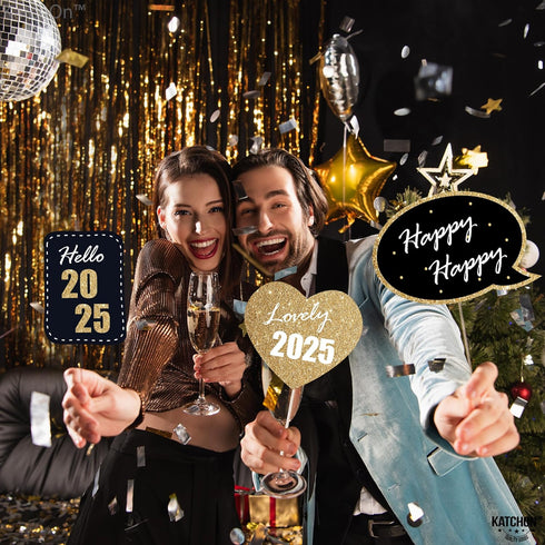 KatchOn, Glitter New Years Photo Booth Props 2025 - Pack of 32 | New Years Eve Photo Booth Props 2025, Happy New Years Decorations 2025 | New Year...