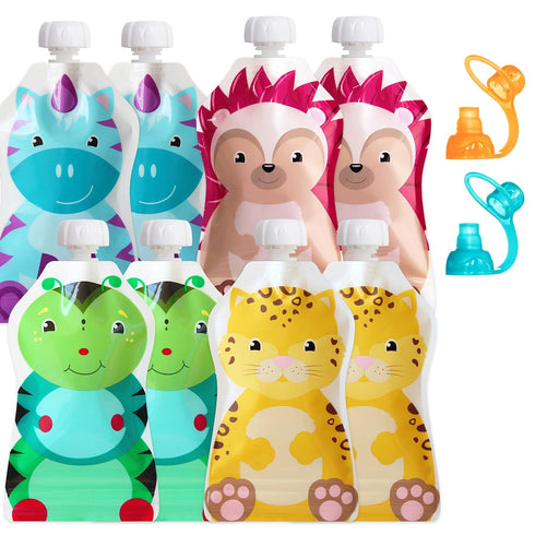 ChooMee Reusable Baby Food Storage Pouches, 5 oz + SoftSip Pouch Tops | Ideal for Baby Food, Smoothies and Purees | Secure Double Lock Zipper, Wid...
