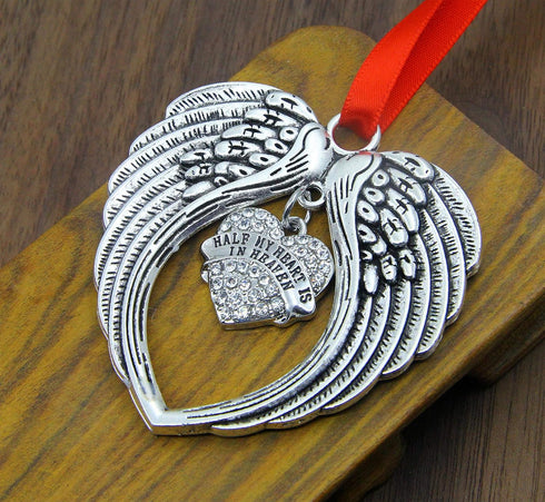 JUPPE Sympathy Gifts, Memorial Gifts for Loss of Loved One, Bereavement Thoughtful Gifts Angel Wings Christmas Tree Ornament, Half of My Heart is ...