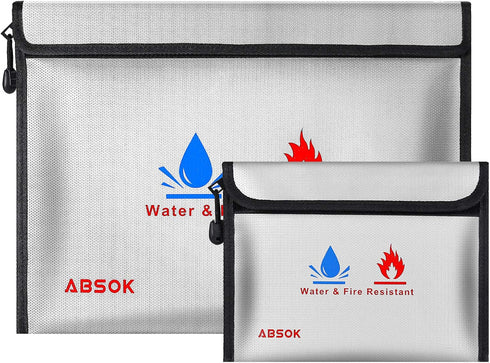 Fireproof Document Bag?Fireproof Money Safe Document Bag 15 x11 & 9x7 Inches Set Non-Itchy Silicone Coated Fire Resistant Bag Fireproof Safe Stora...