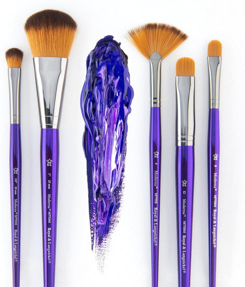 Royal & Langnickel Moderna, 5pc Oval Mop Variety Brush Set for All Painting Mediums, Includes - Mop, Fan & Half Moon Brushes Purple...