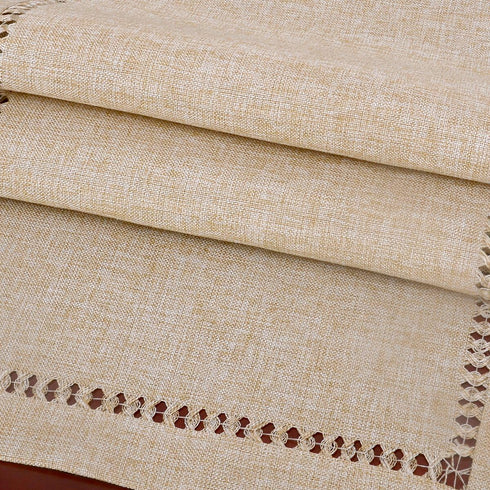 Grelucgo Handmade Hemstitch Beige Table Runner, Rectangular 14 by 90 Inch...
