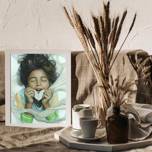 Posterizer 1 pcs-cute child holding a heart-Valentine's day inspired art-Romantic Art-Kids Room Art-Gift for Daughter, Son, Kids- unframed wall ar...