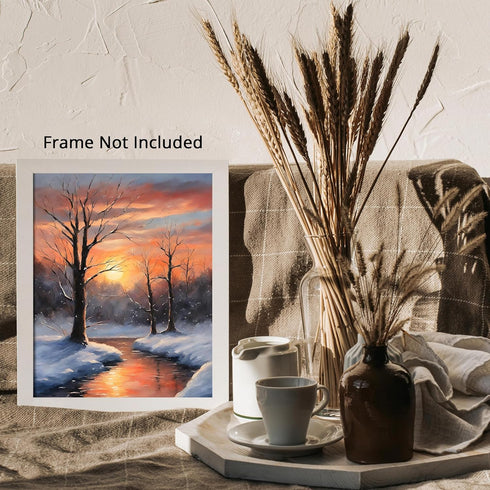 Posterizer 1 pcs-beautiful scenary of snowy winter in oil painting style-1-Landscape & Nature Art-GIft for Men Women Teens-Dining Room Decor- unfr...