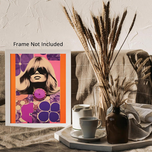 Posterizer 1 pcs-orange and purple collage with vintage woman-Retro Art-Abstract & Modern Art-Gift for Art Lovers- UNFRAMED Wall Art...