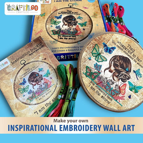 CRAFTILOO I Am The Storm Hand Embroidery kit for Beginners .Beginner embroidery kit for adults with Stamped Embroidery Patterns. Embroidery Kits f...