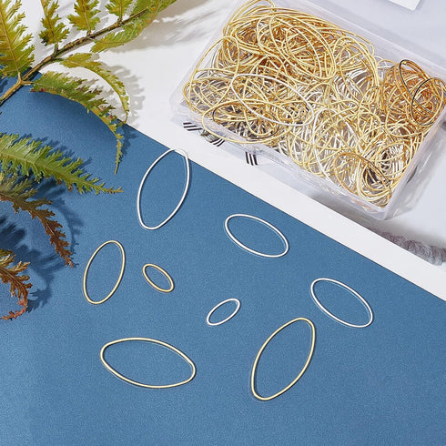 OLYCRAFT 240pcs Open Bezel Pendant Charm Hollow Frame Pendant Blanks Oval Earring Charms Oval Brass Rings Open Bezel for Earrings Making DIY Jewel...