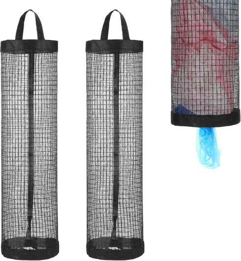 2 Pcs Plastic Bag Holder, Reusable Wall Mount Grocery Bag Holder Mesh Hanging Storage Bag Dispenser Trash Bag Organizer for Home Kitchen Camper - ...