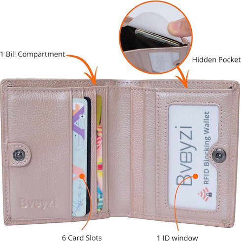 Bveyzi Ultra Slim Small Leather Women Wallet Rfid Blocking Tiny Thin Bifold Pocket Ladies Purse(Rose Gold)...