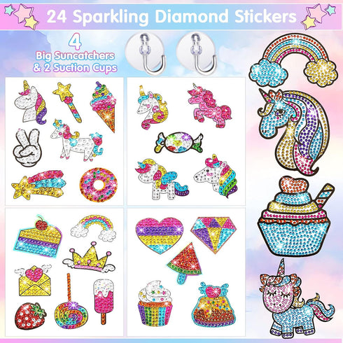 Gem Painting Kit for Kids, 24 Pieces DIY Painting Stickers, 4 Suncatchers and DIY Painting Tools to Create Your Own Diamond Stickers Cute Art Craf...