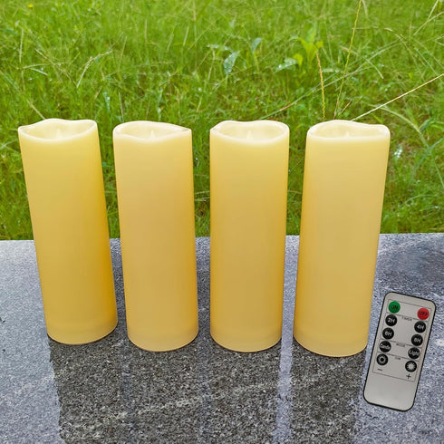 4 Pack Outdoor Flameless Pillar Candles with Remote and Timer Battery Operated Waterproof Electric LED Candle Set for Home Décor Halloween Party W...